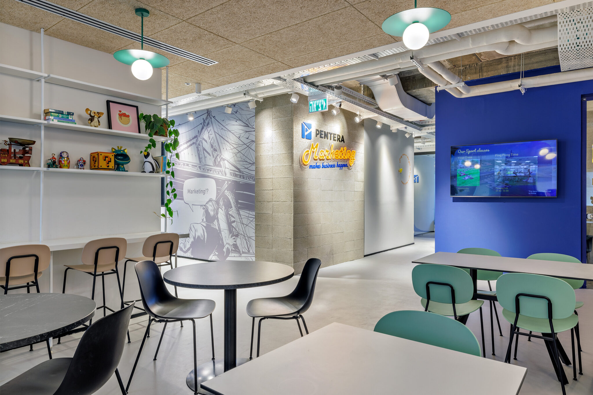 PENTERA logo and marketing wall graphic in the office dining area