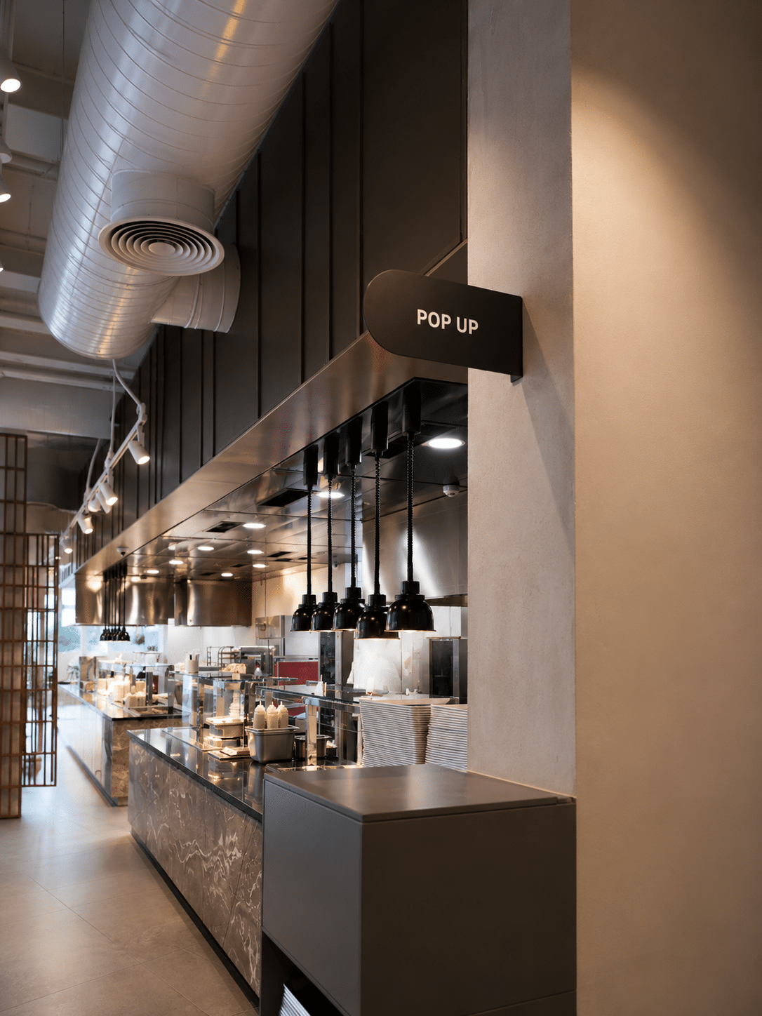 POP UP blade sign hanging above a servery counter